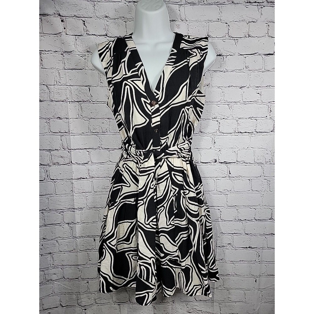 Womens Nine West Button Front Mini Dress Size XS Black/Ivory